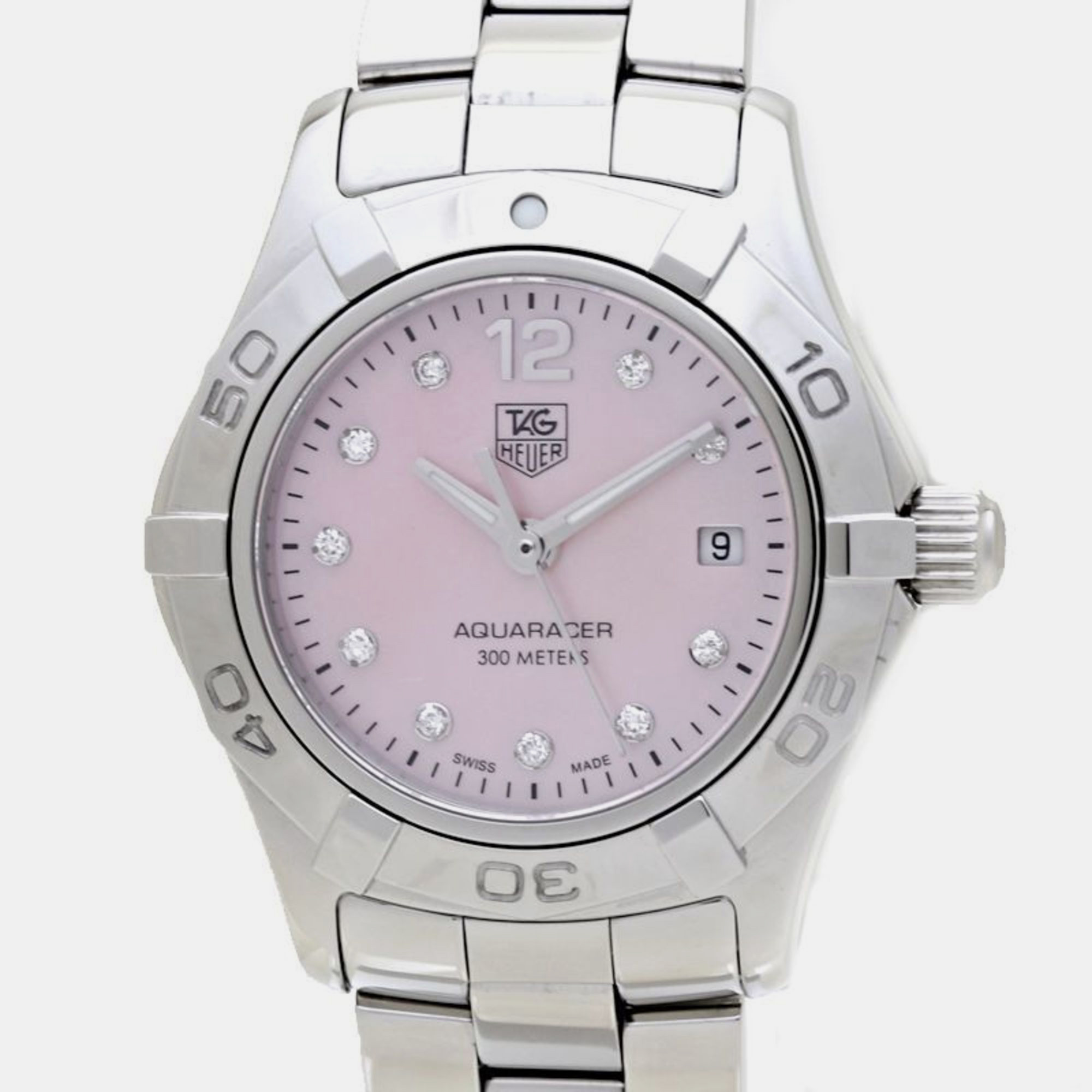 

Tag Heuer Pink Shell Stainless Steel Aquaracer WAF141A.BA0824 Quartz Women's Wristwatch 28 mm