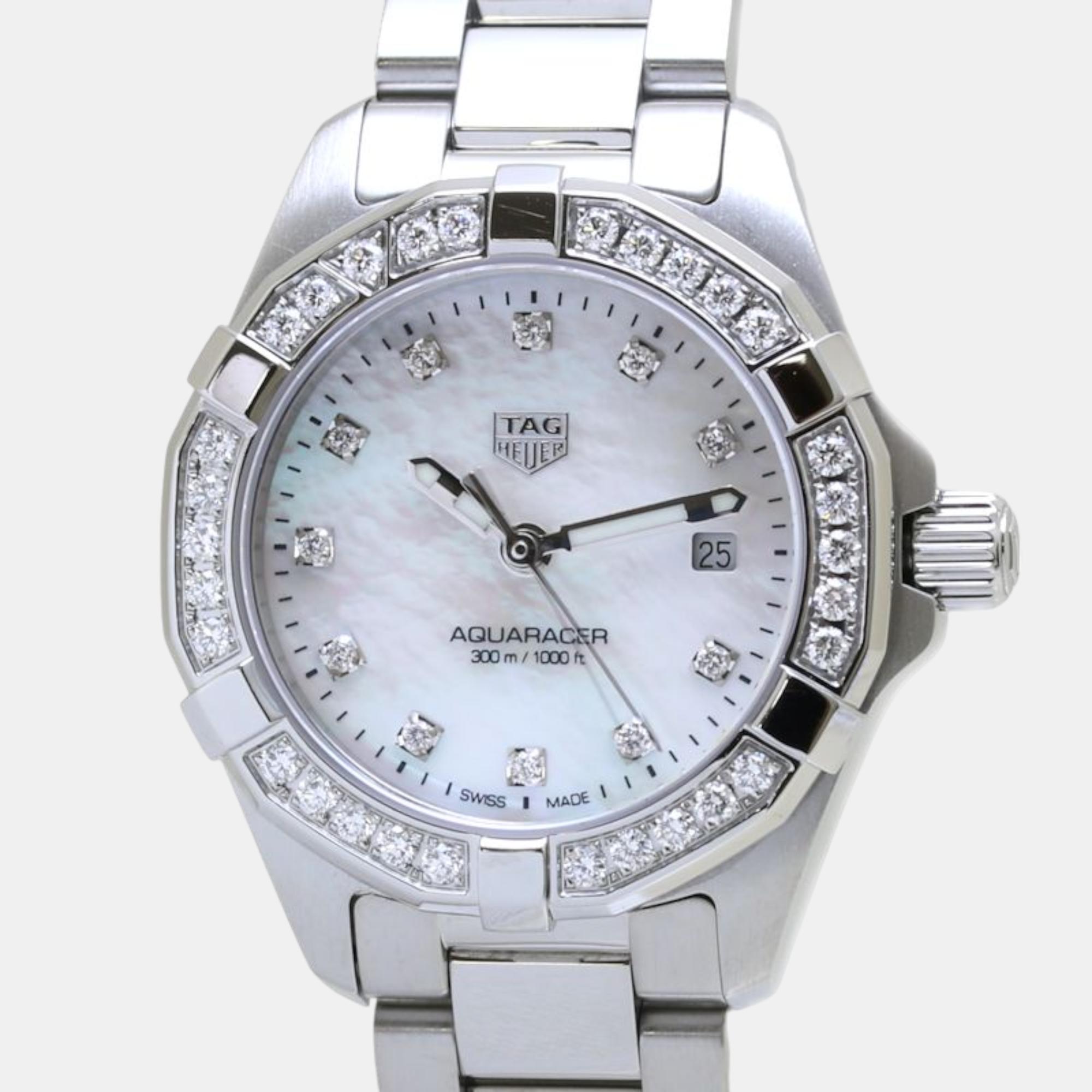 

Tag Heuer White Stainless Steel Aquaracer WBD1415.BA0741 Quartz Women's Wristwatch 27 mm