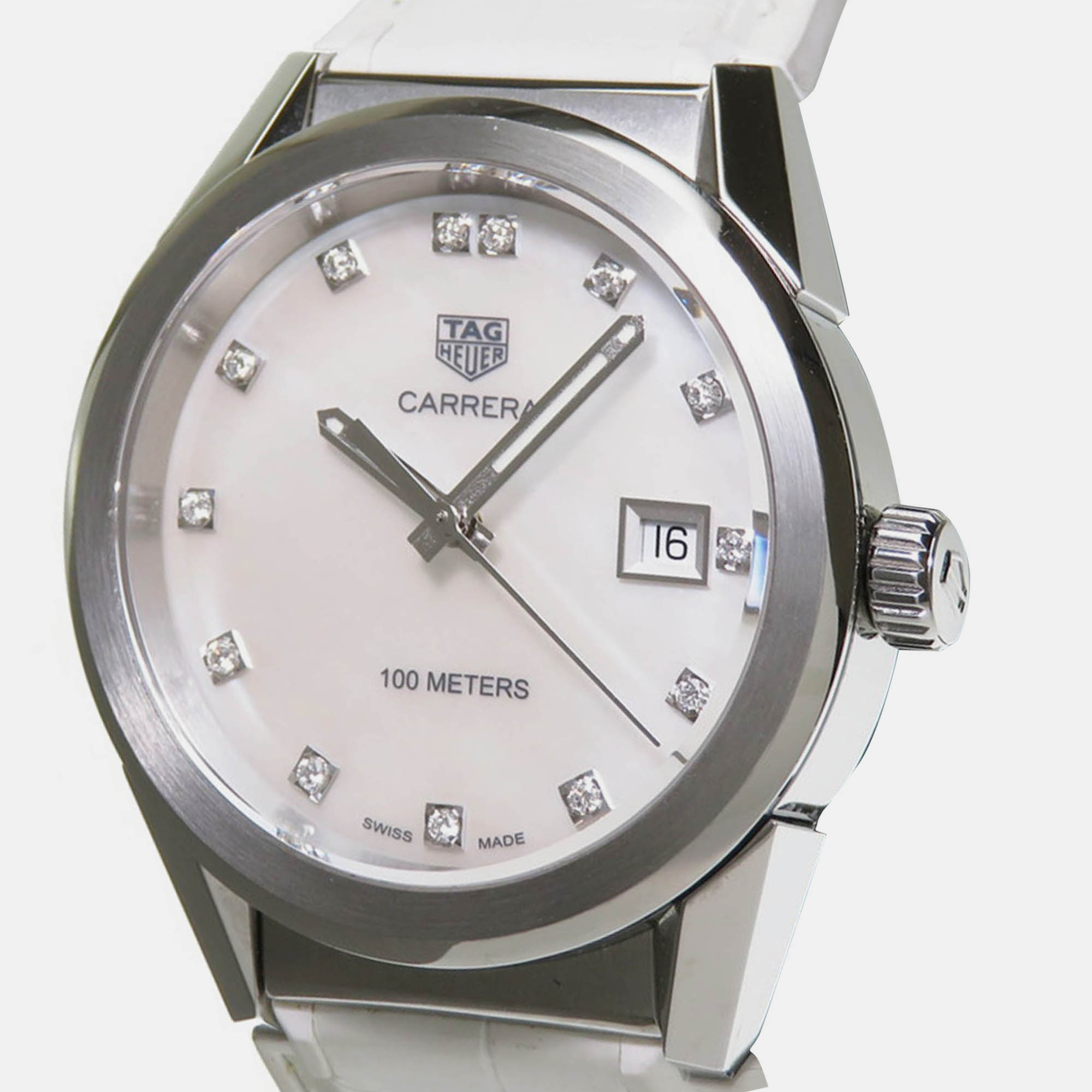 

Tag Heuer White Stainless Steel Carrera WBG1312 Quartz Women's Wristwatch 36 mm