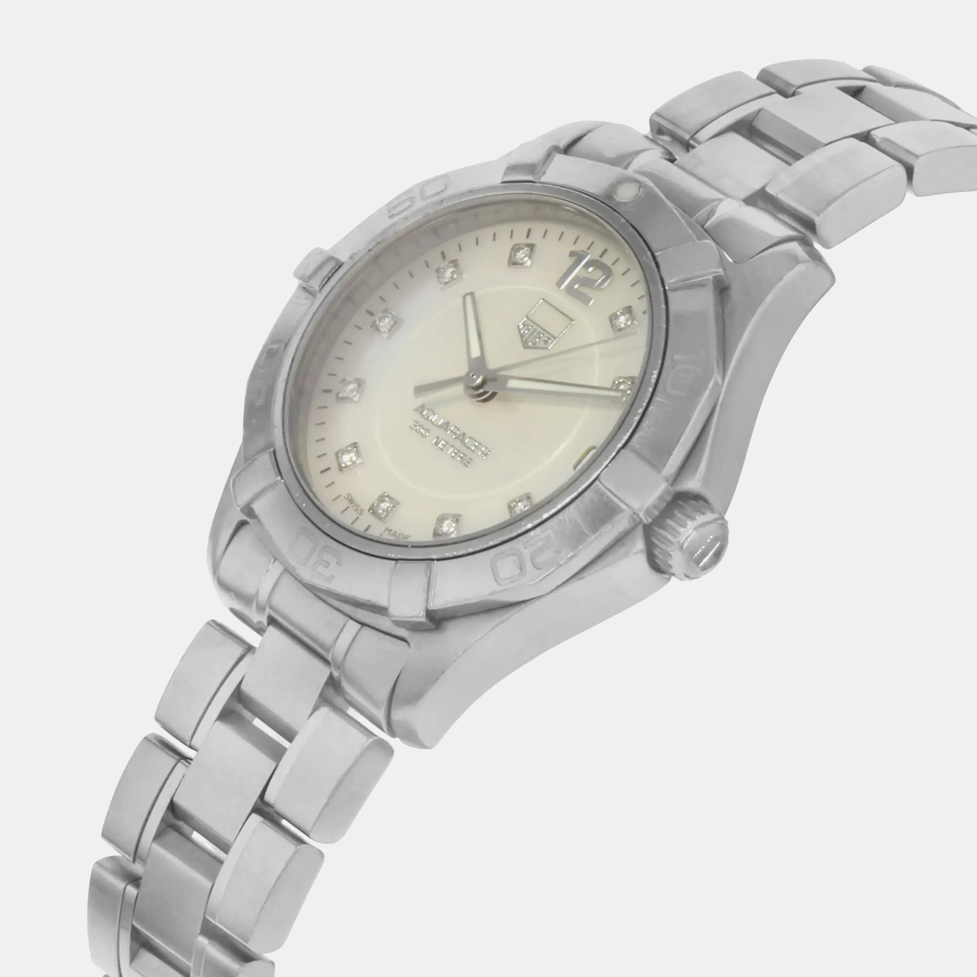 Tag Heuer White MOP Stainless Steel Aquaracer WAF1312.BA0817 Quartz Women`s Wristwatch 32 mm 