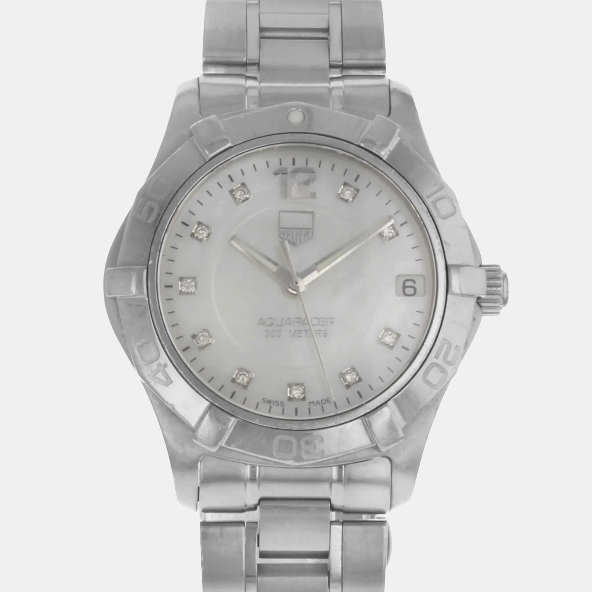 Tag Heuer White MOP Stainless Steel Aquaracer WAF1312.BA0817 Quartz Women`s Wristwatch 32 mm 