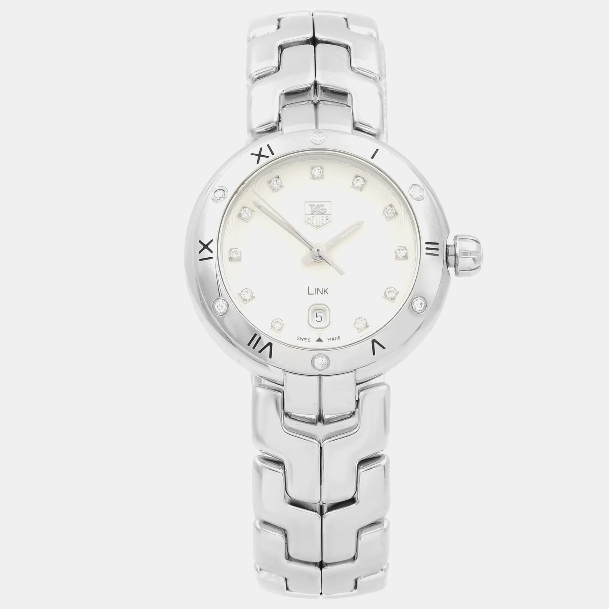 

Tag Heuer Link Steel Diamond Silver Guilloche Quartz Ladies Watch Wat1413.Ba0954 29 mm, White