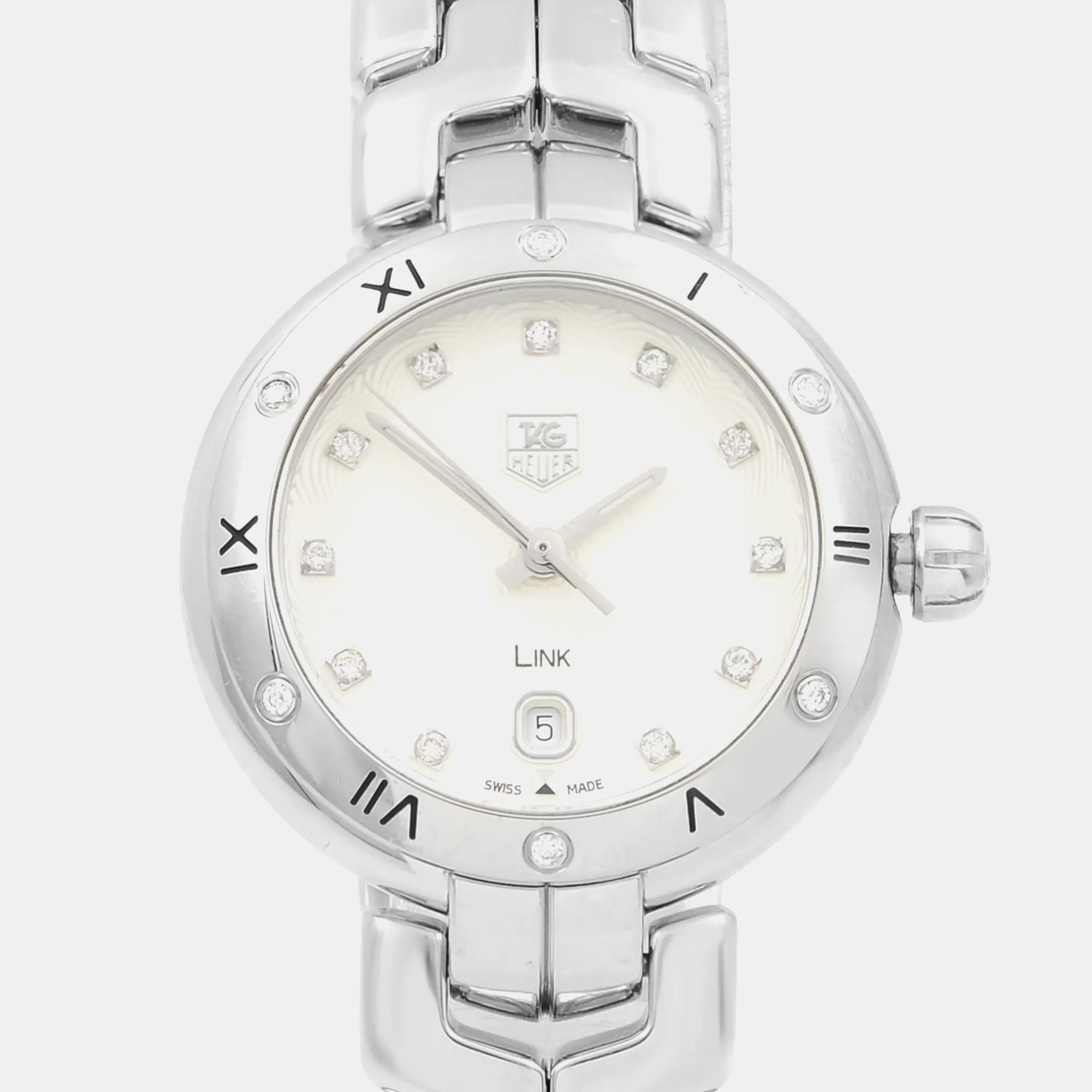 Tag Heuer Silver Diamond Stainless Steel Link WAT1413.BA0954 Quartz Women`s Wristwatch 29 mm 