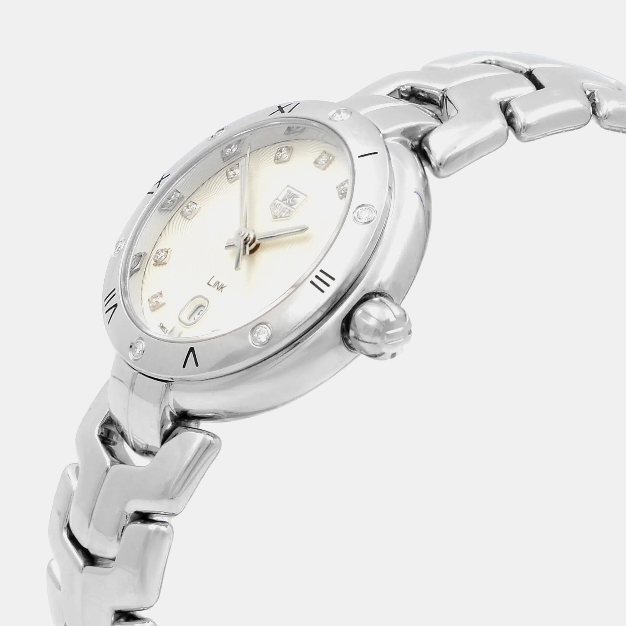 Tag Heuer Silver Diamond Stainless Steel Link WAT1413.BA0954 Quartz Women`s Wristwatch 29 mm 