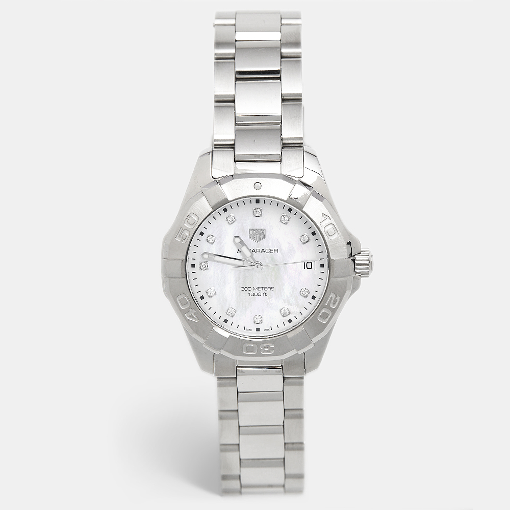 

TAG Heuer Mother Of Pearl Diamond Stainless Steel Aquaracer WBD131B.BA0748 Women's Wristwatch, Silver
