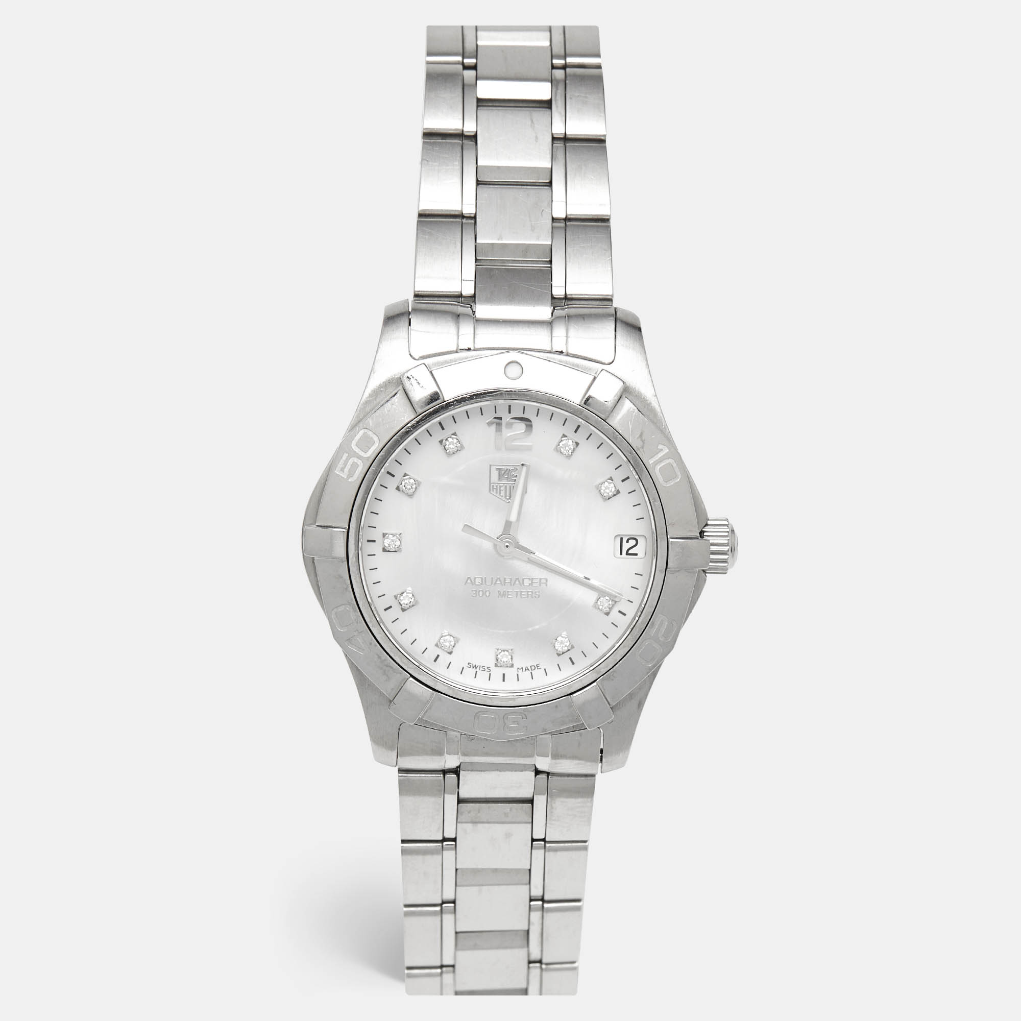 

TAG Heuer Aquaracer WAF1312.BA0817 Mother Of Pearl Diamond Stainless Steel Women's Wristwatch, Silver