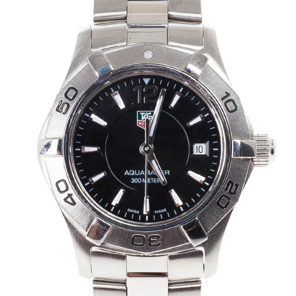 Pre Owned Tag Heuer Black Stainless Steel Aquaracer Women's Wristwatch 28MM