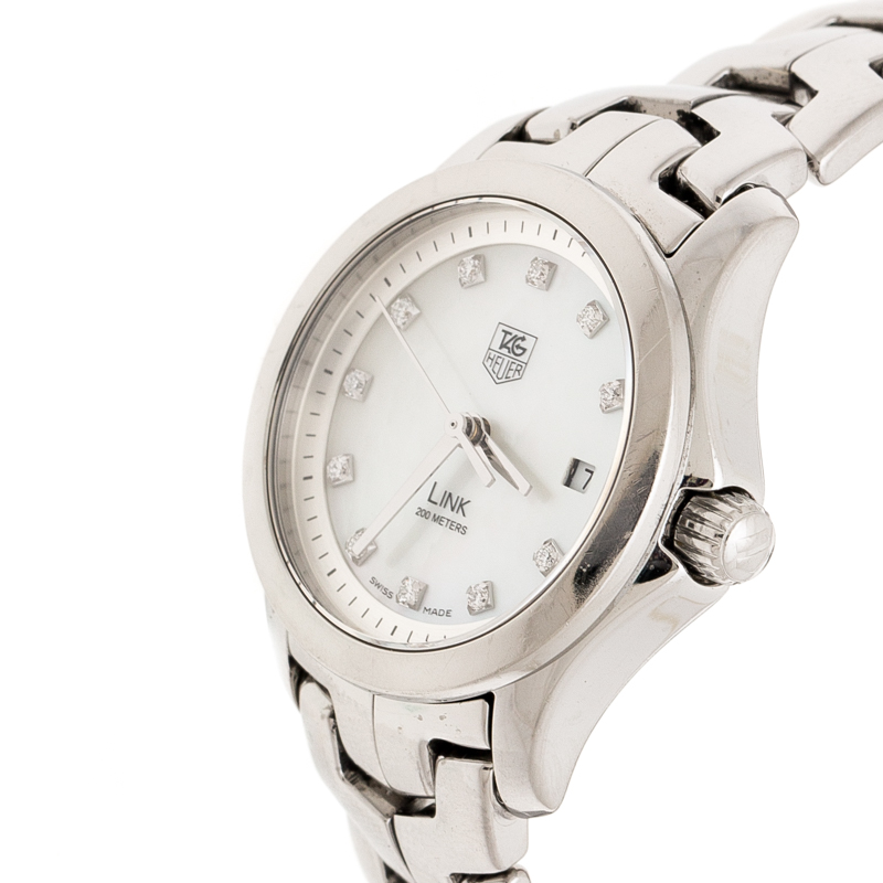 

Tag Heuer White Mother of Pearl Stainless Steel Link WAF1317 Women's Wristwatch, Silver