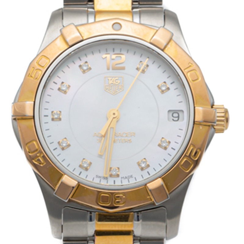 

Tag Heuer White Mother Of Pearl Aquaracer Steel & Gold Plated Diamond Dial Women'S Watch