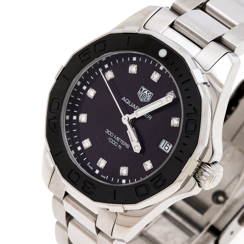 

Tag Heuer Black Mother Of Pearl Ceramic Diamonds Aquaracer WAY131M Women's Wristwatch, Silver