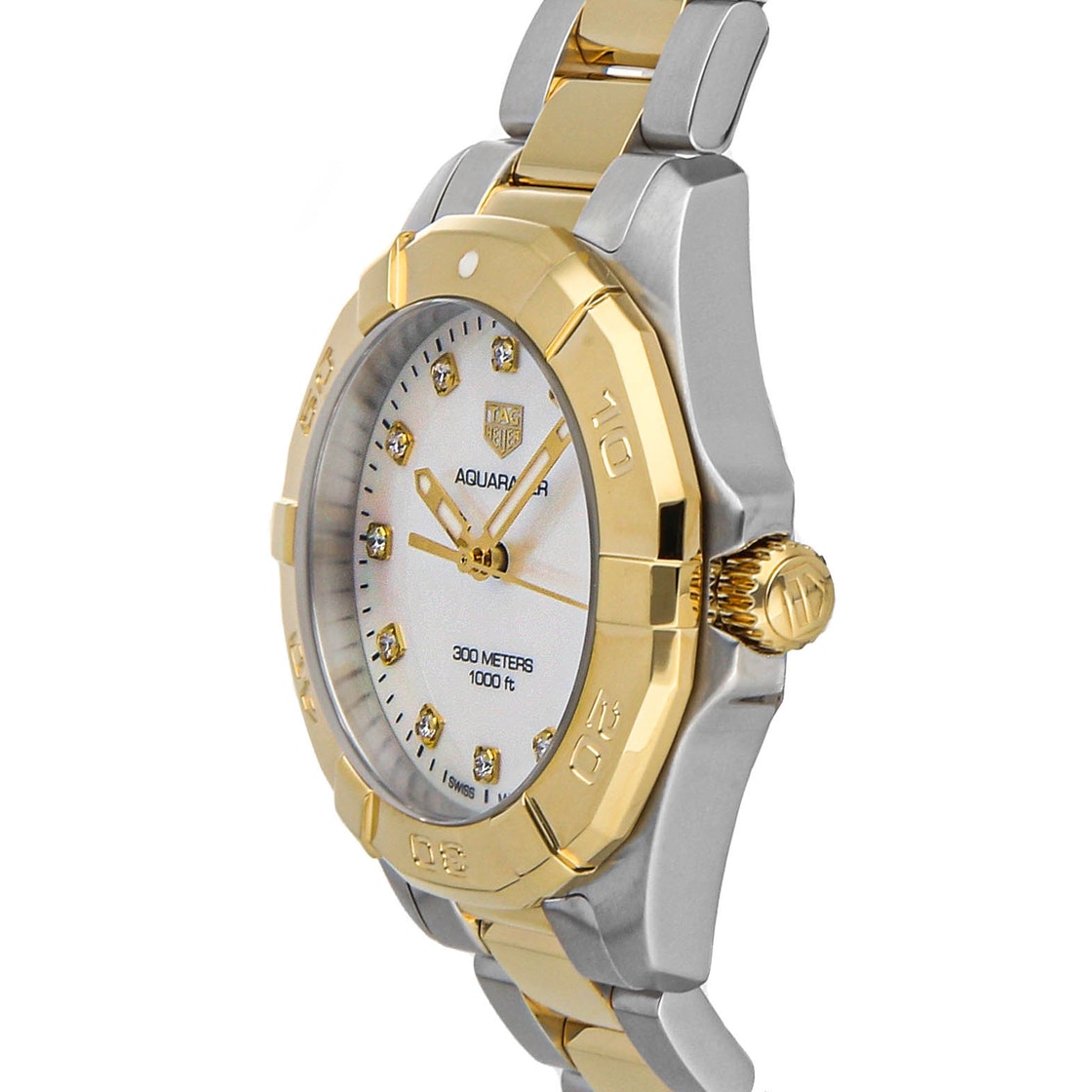 

Tag Heuer MOP Diamonds Yellow Gold Plated And Stainless Steel Aquaracer 300m WBD1322.BB0320 Women's Wristwatch 32 MM, Silver