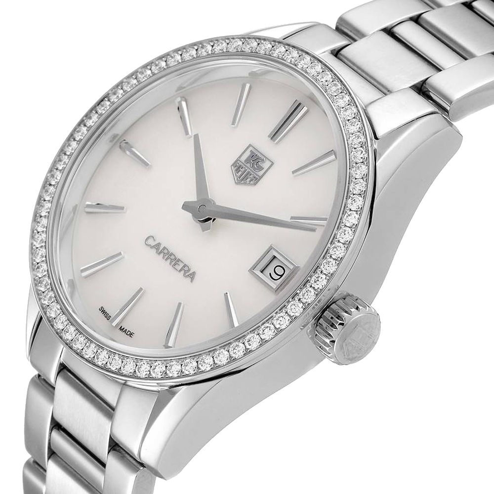 

Tag Heuer MOP Diamonds Stainless Steel Carrera WAR1315 Women's Wristwatch 32 MM, White