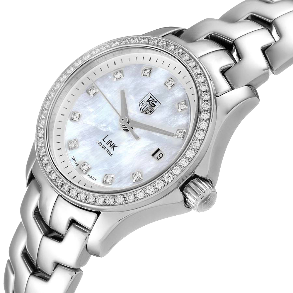 

Tag Heuer MOP Diamonds Stainless Steel Link WJF1319 Women's Wristwatch 27 MM, White