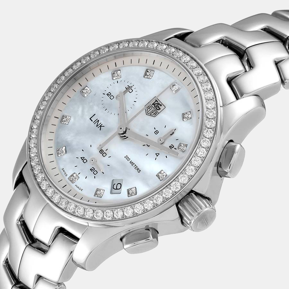 

Tag Heuer MOP Diamonds Stainless Steel Link CJF1314 Women's Wristwatch 33 MM, White