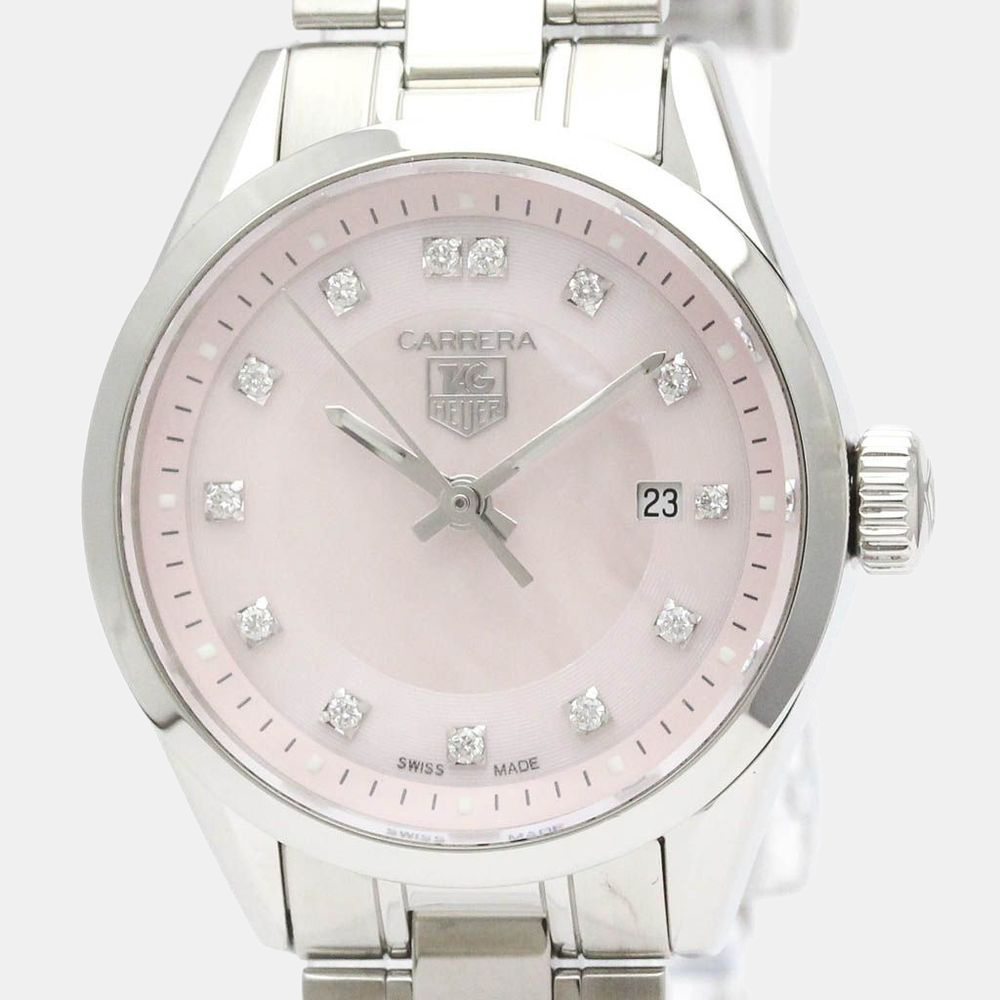 

Tag Heuer Pink MOP Diamonds Stainless Steel Carrera Quartz WV1417 Women's Wristwatch 27 mm