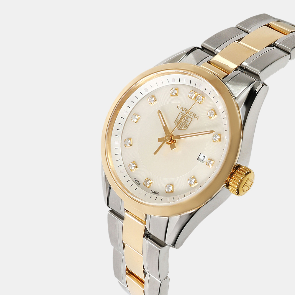 

Tag Heuer White Diamonds Yellow Gold And Stainless Steel Carrera WV1450.BD0797 Quartz Women's Wristwatch 27 mm
