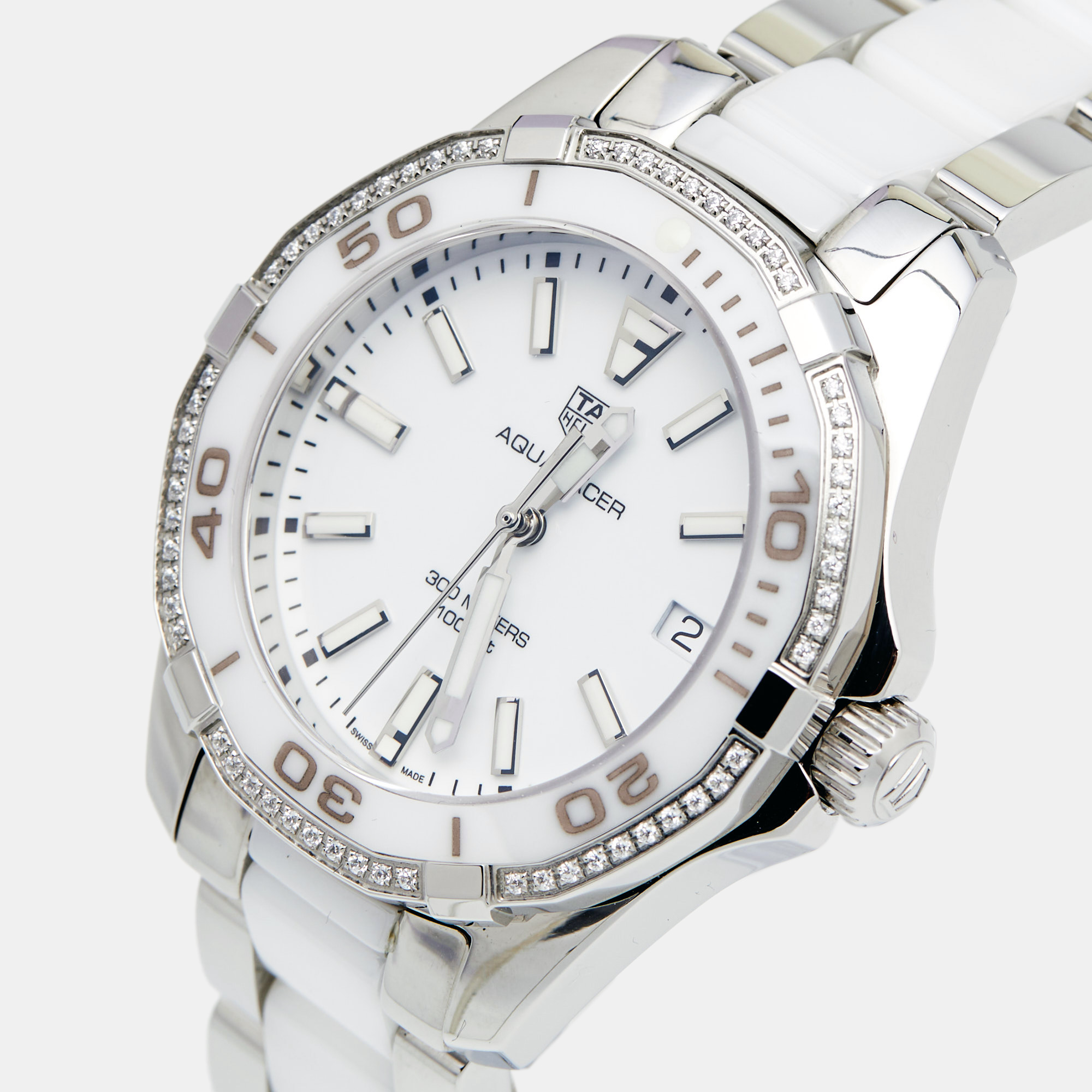 

Tag Heuer White Ceramic Stainless Steel WAY131H.BA0914 Aquaracer Women's Wristwatch, Silver