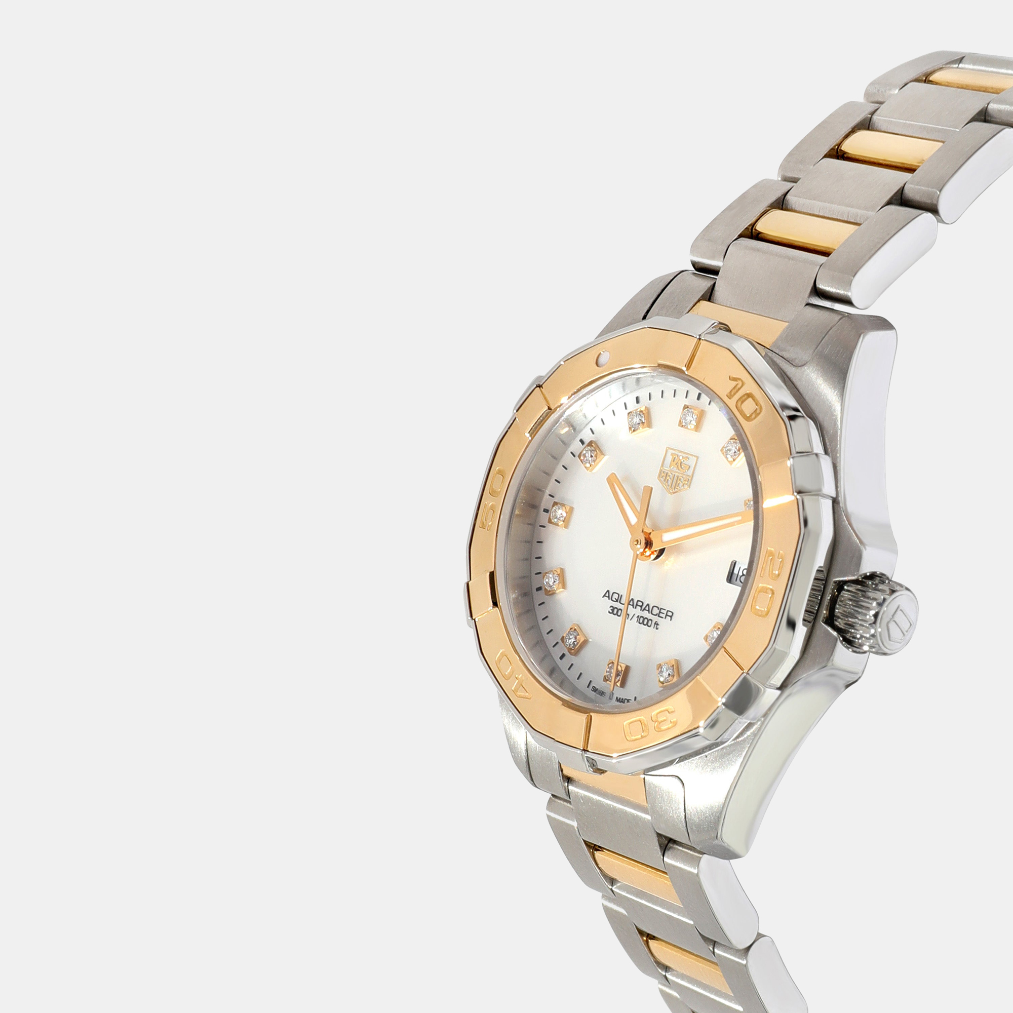 

Tag Heuer White 18k Yellow Gold And Stainless Steel Aquaracer WAY1451.BD0922 Quartz Women's Wristwatch 27 mm