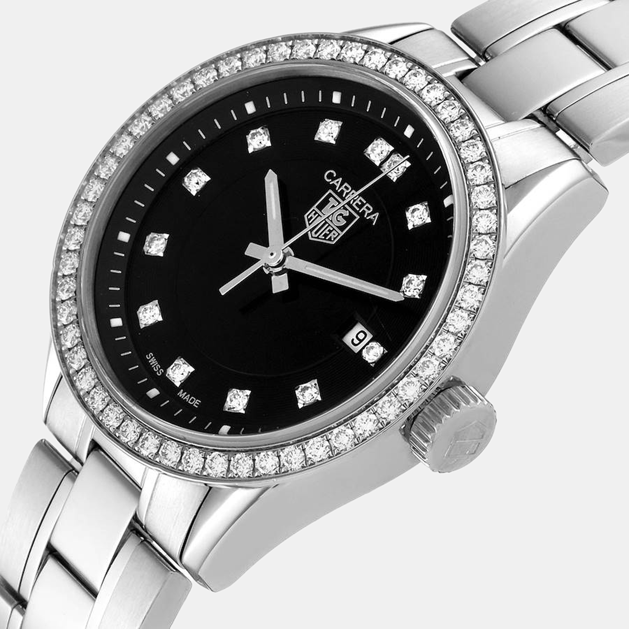 

Tag Heuer Black Diamond Stainless Steel Carrera WV1412 Quartz Women's Wristwatch 27 mm