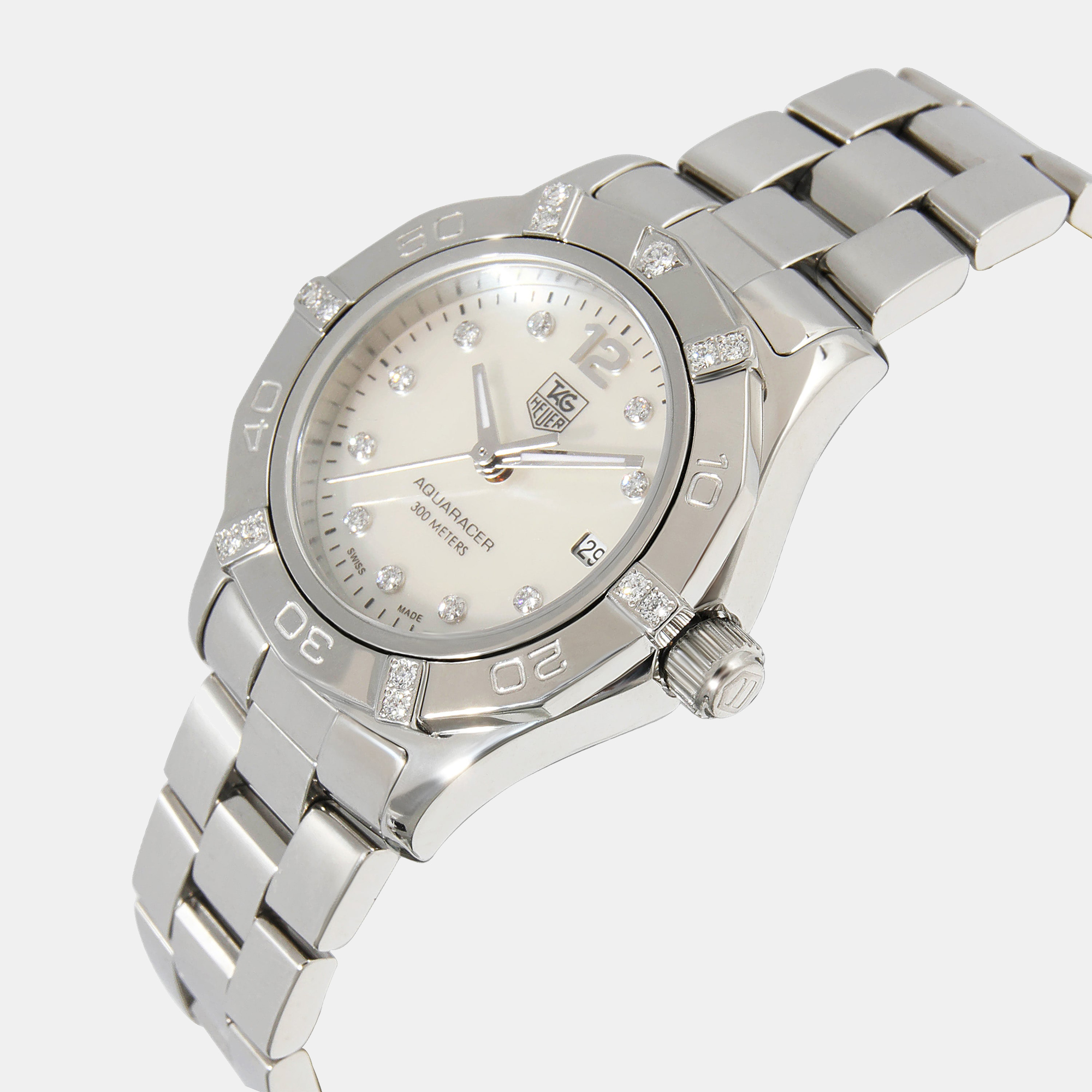 

Tag Heuer MOP Diamonds Stainless Steel Aquaracer WAF141G.BA0813 Women's Wristwatch 28 mm, White