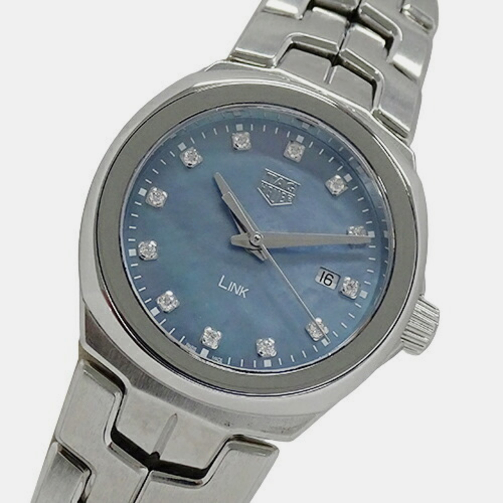 

Tag Heuer Blue Shell Diamond Stainless Steel Link WBC1313.BA0600 Quartz Women's Wristwatch 32 mm