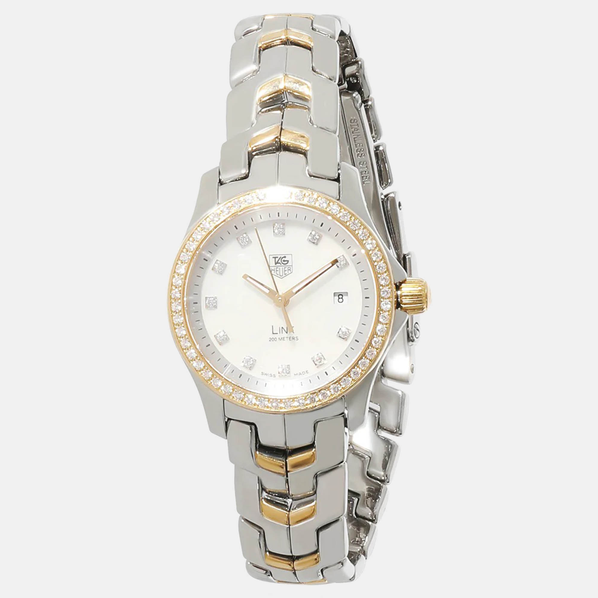 

Tag Heuer White Diamond 18k Yellow Gold And Stainless Steel Link WJF1354.BB0581 Quartz Women's Wristwatch 27 mm