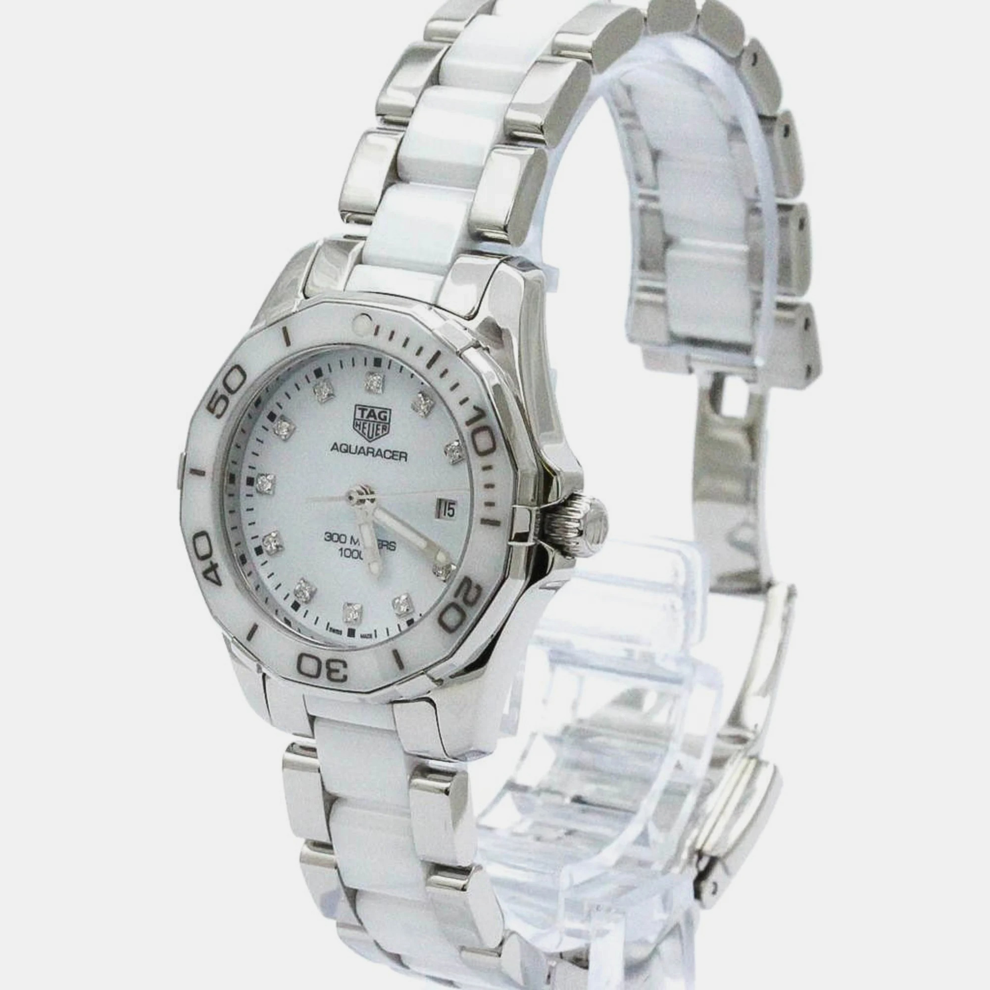 

Tag Heuer White Diamond Ceramic And Stainless Steel Aquaracer WAY141D Quartz Women's Wristwatch 30 mm