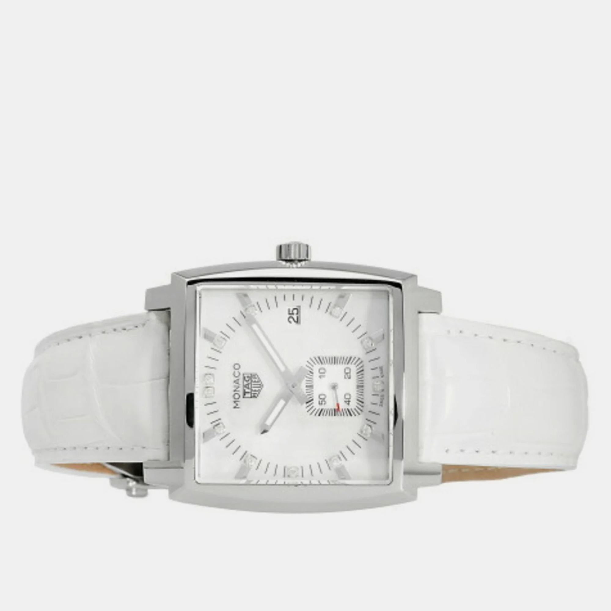 

Tag Heuer White Diamond Stainless Steel Monaco WAW131B.FC6247 Quartz Women's Wristwatch 37 mm