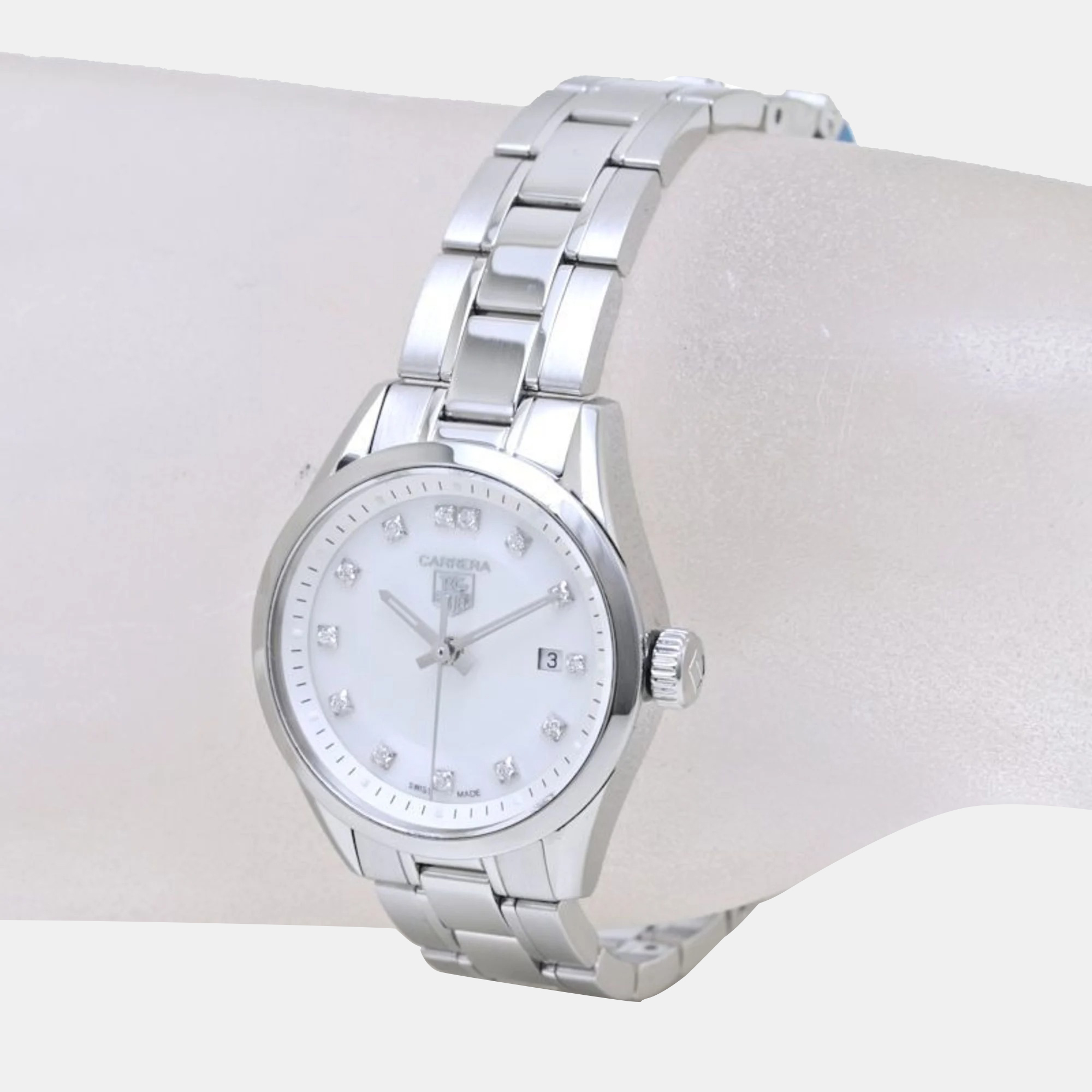 

Tag Heuer White Shell Stainless Steel Carrera WV1411.BA0793 Quartz Women's Wristwatch 27 mm