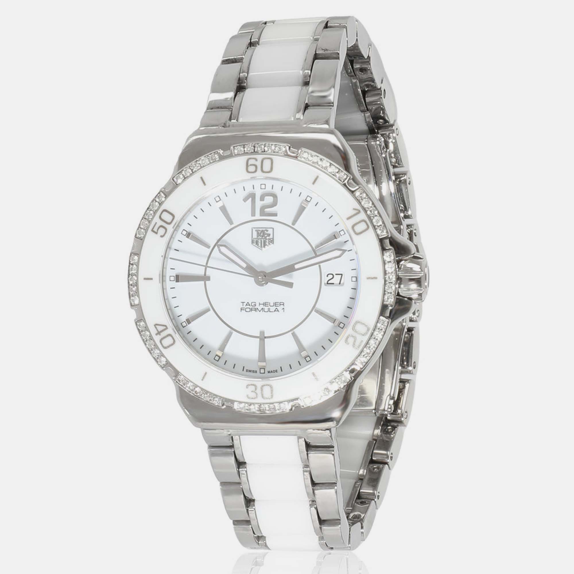 

Tag Heuer White Stainless Steel Ceramic Formula 1 WAH1213.BA0861 Quartz Women's Wristwatch 37 mm