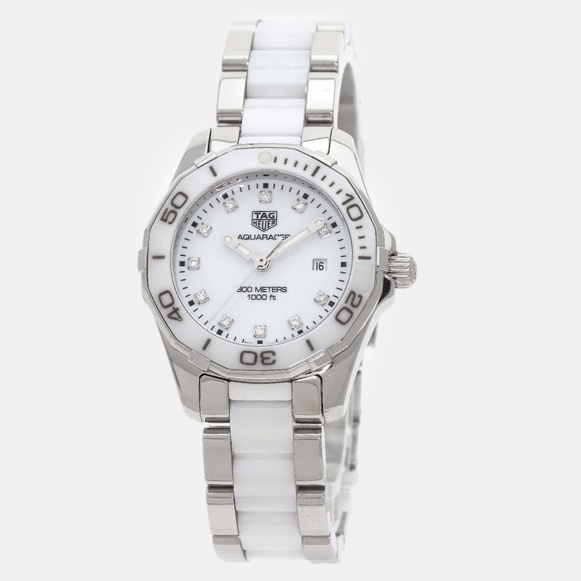 

Tag Heuer White Ceramic Diamond Mother of Pearl Aquaracer Quartz Women's Wristwatch 29 mm