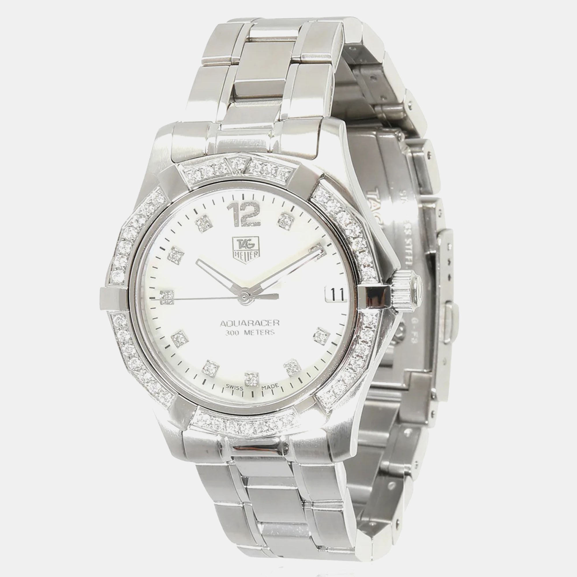 Pre-owned Tag Heuer White Mother Of Pearl Stainless Steel Aquaracer Quartz Women's Wristwatch 32 Mm