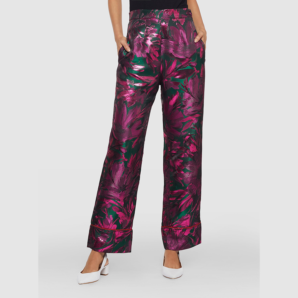 

Taller Marmo Pink George Floral Lurex-Jacquard Trousers Size IT 40