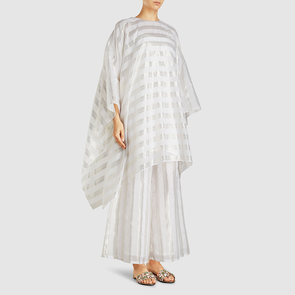 

Taller Marmo White Mallorca Metallic Striped Organza Kaftan Size OS