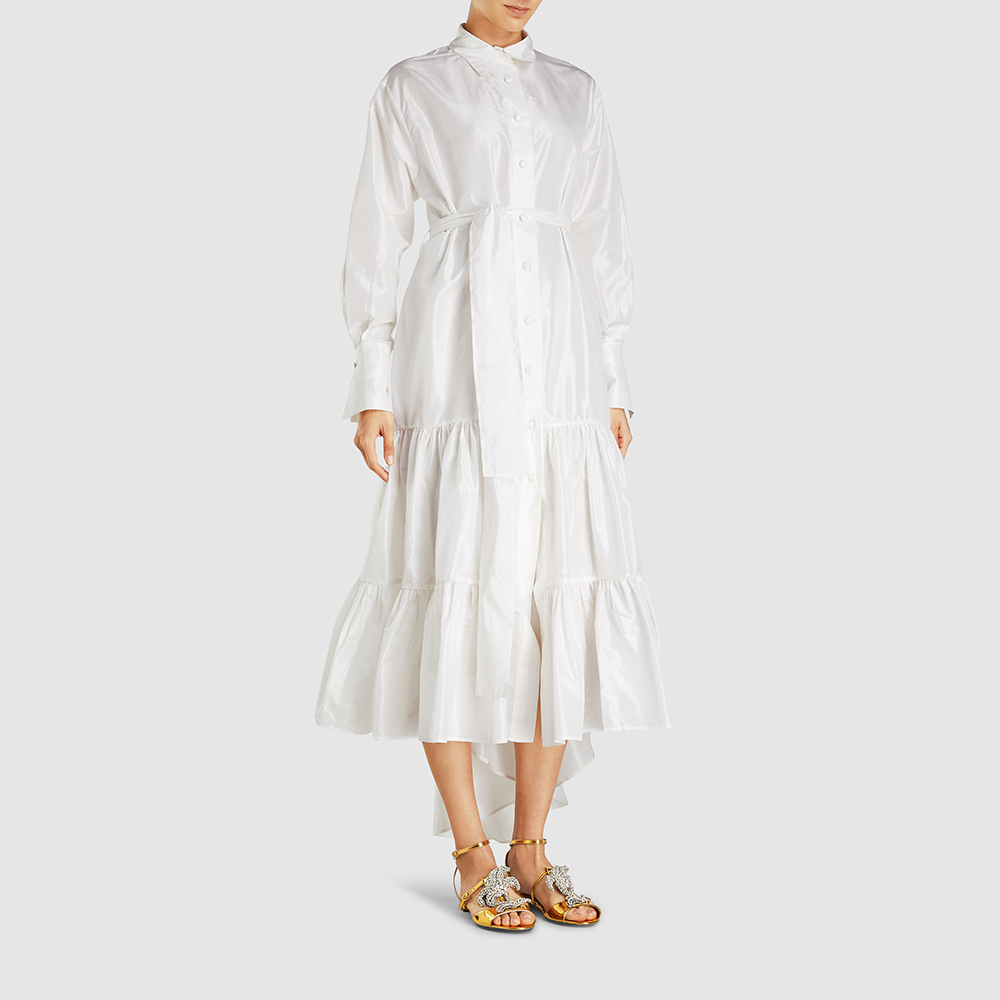 

Taller Marmo White Meringa Ruffled Silk-Satin Midi Dress Size IT 46