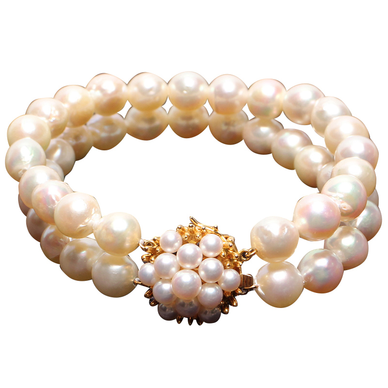 Tasaki White 18K Yellow Gold Pearl Double Bracelet