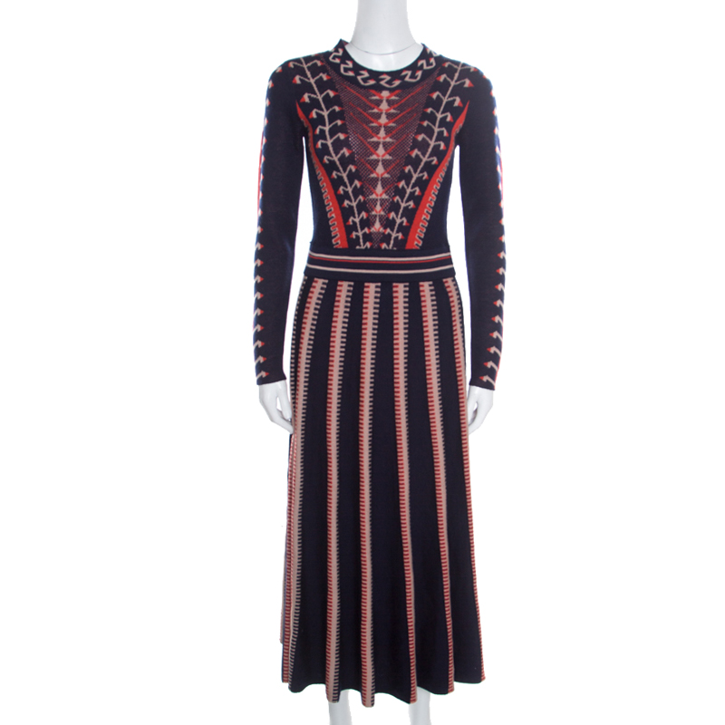 Pre Owned Temperley By London Indigo Jacquard Ida Knit Flared Dress S