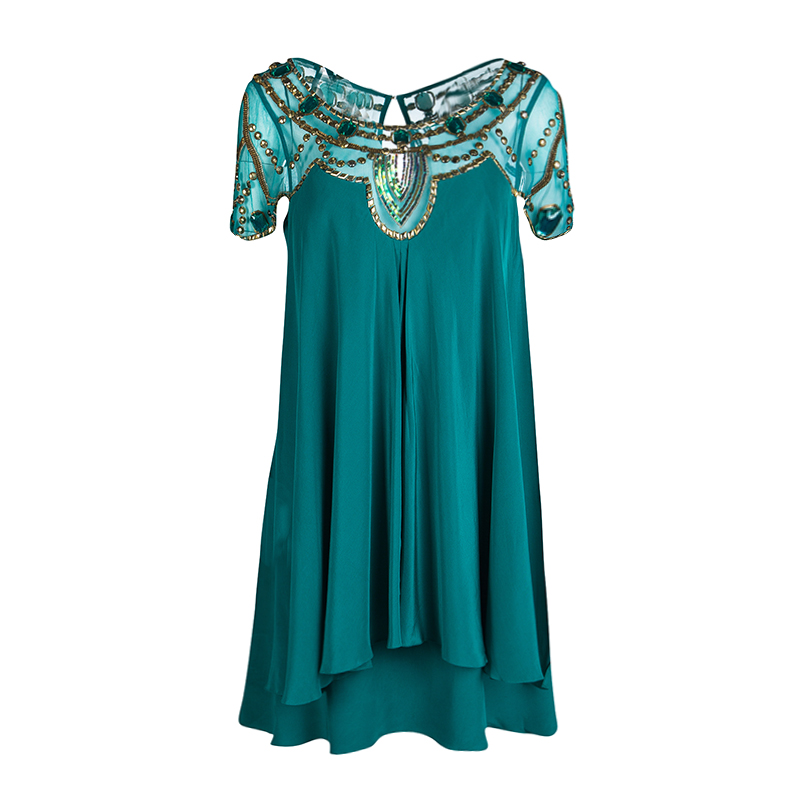 Temperley London Green Layered Silk Embellished Yoke Detail Dress M ...