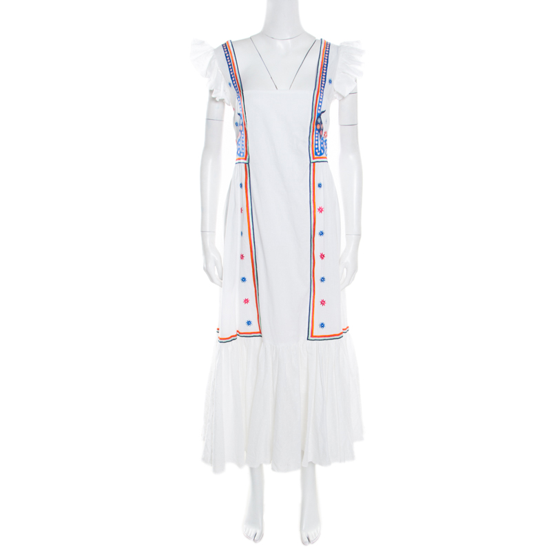 Temperley White Embroidered Cotton Poplin Spellbound Midi Dress L