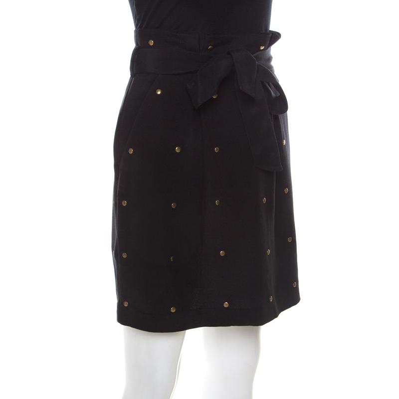 

Alice By Temperley Black Cotton Silk Studded Mini Skirt