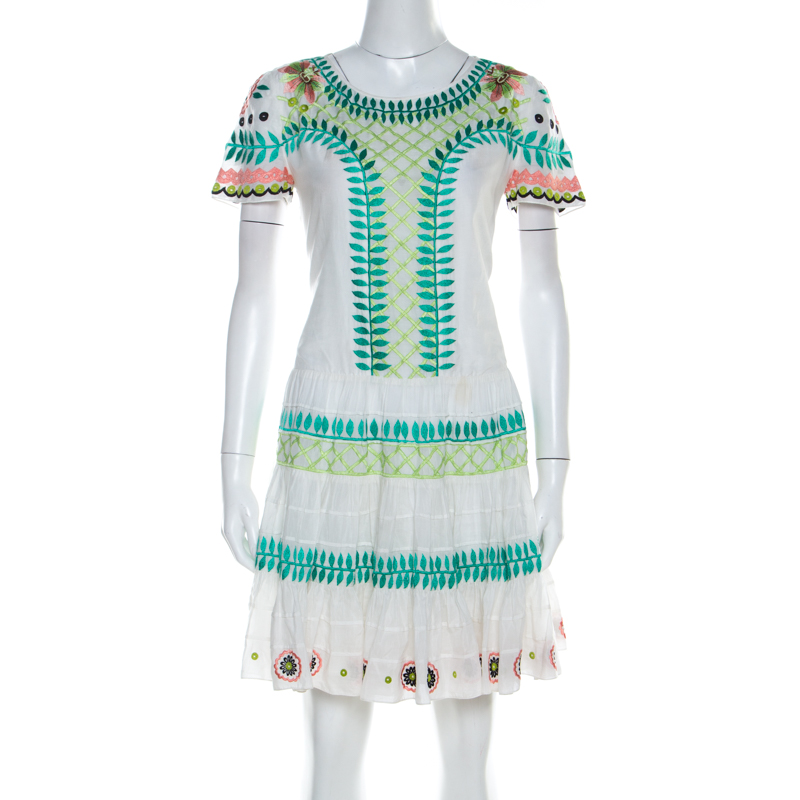 Temperley London White Embroidered Cotton Silk Arabelle Dress M