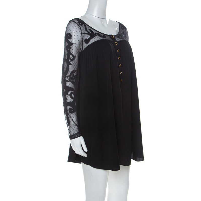 Pre-owned Temperley Black Silk Blend Embroidered Net Yoke Tunic S