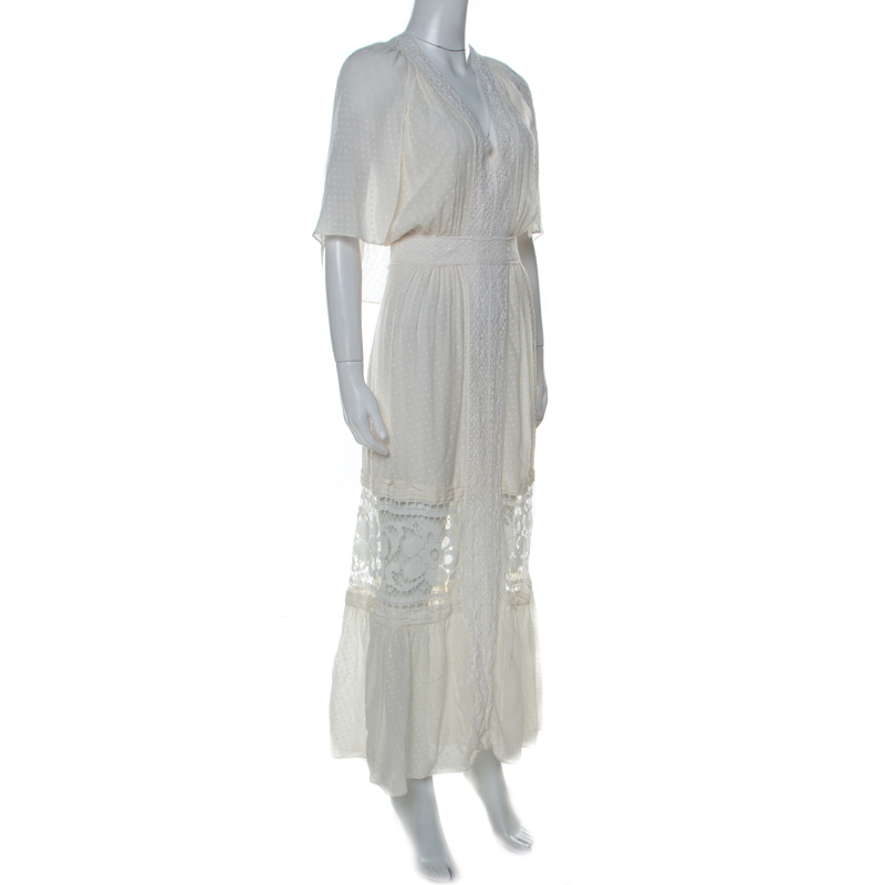 

Temperley White Micro Dot Pattern Silk Lace Trim Holzer Dress