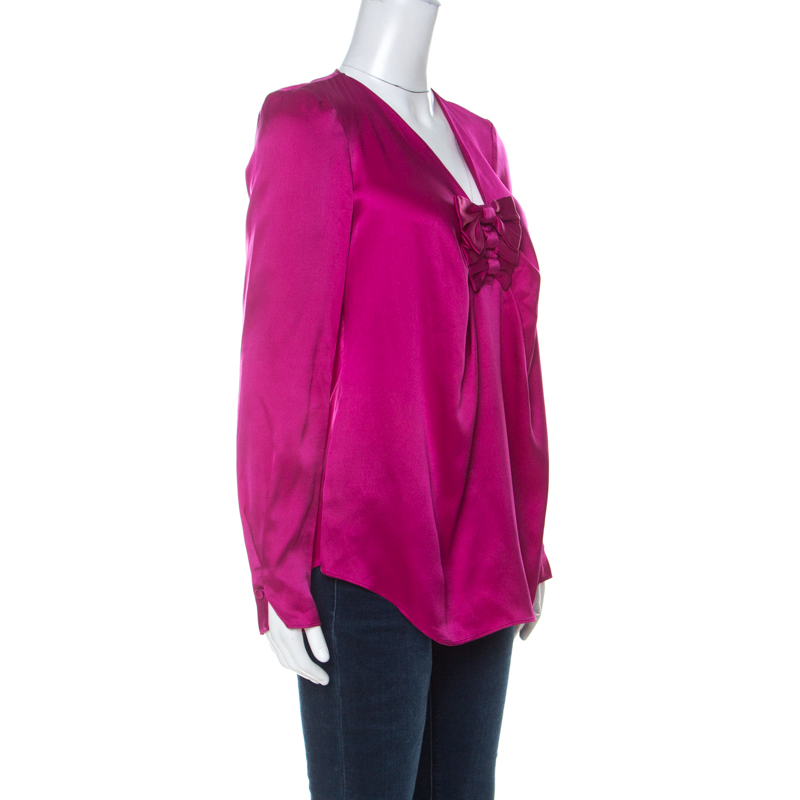 

Temperley London Purple Satin Silk Delilah Bow Blouse