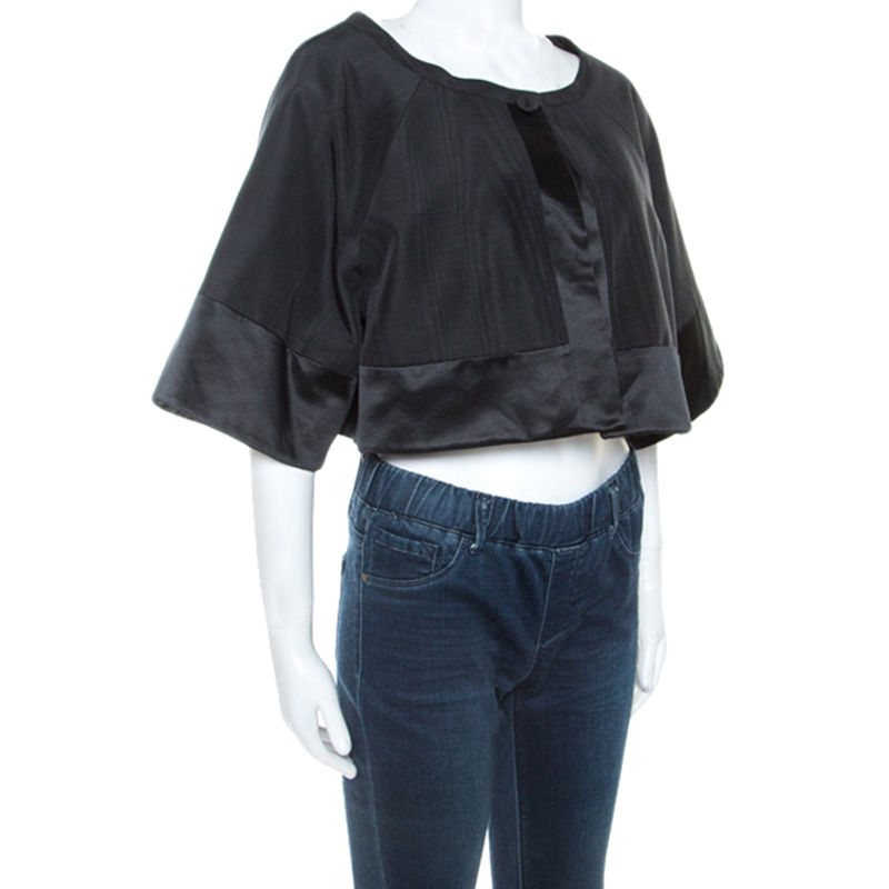 

Temperley Black Cotton and Satin Trim Palais Bolero