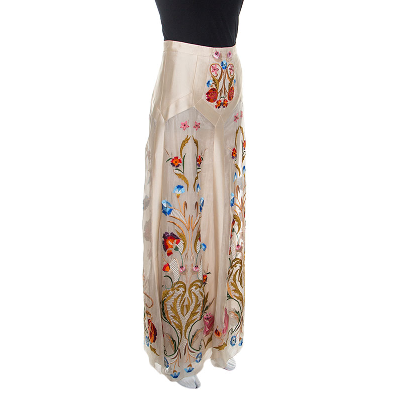 

Temperley London Beige Silk Organza Toledo Floral Embroidered Maxi Skirt