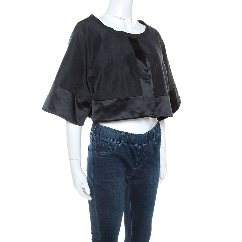 

Temperley Black Cotton and Satin Trim Palais Bolero