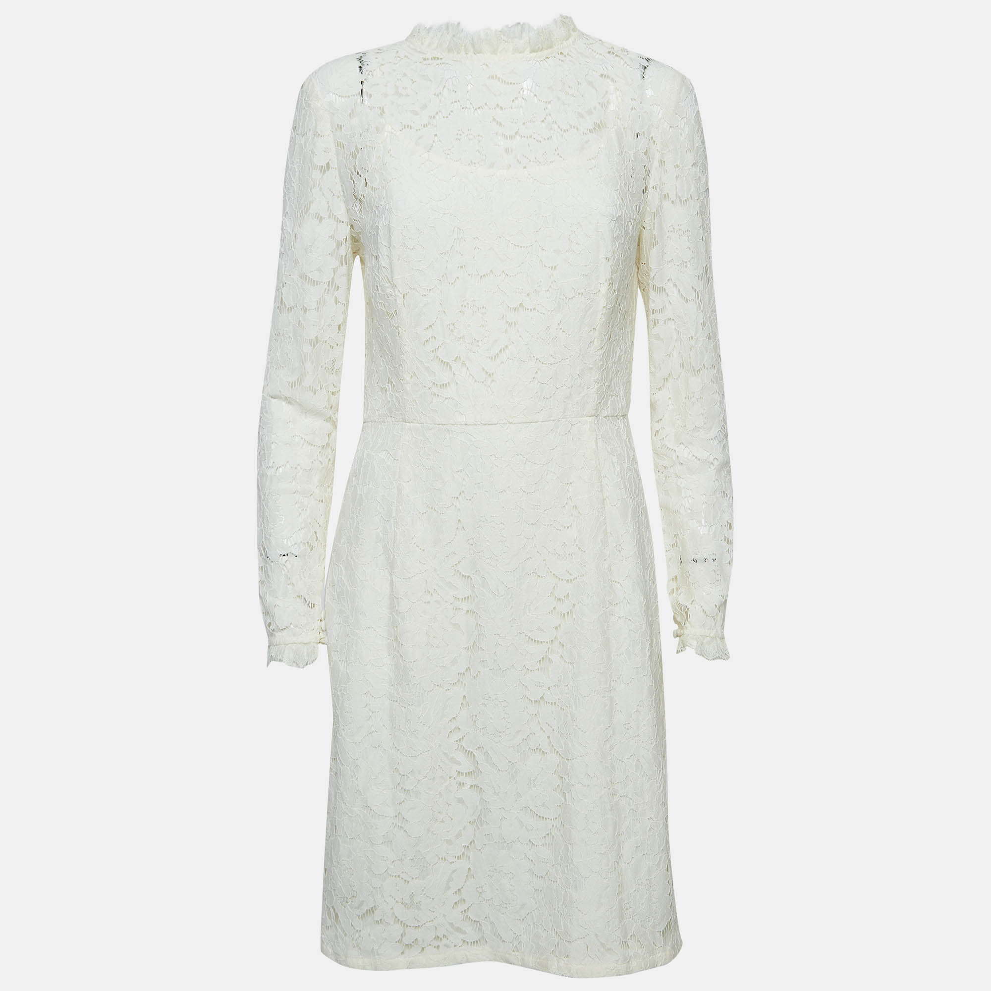 

Temperly London Off-white Floral Lace Cut-out Short Dress