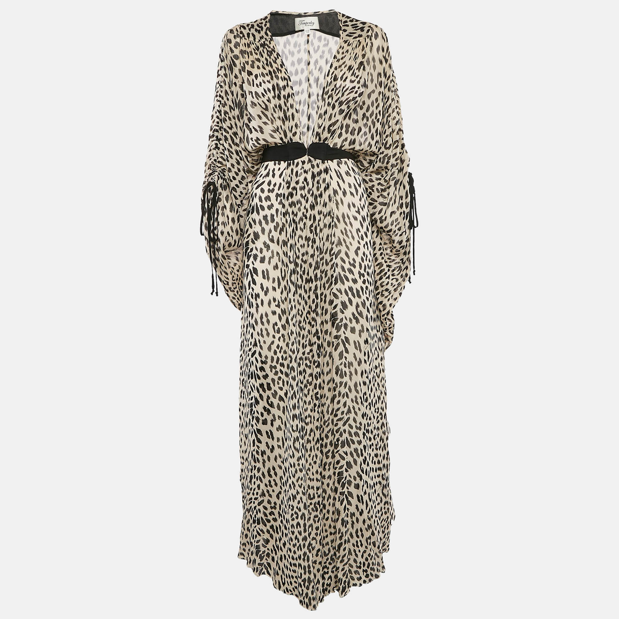 

Temperley London Cream Animal Print Crepe Kaftan Dress M