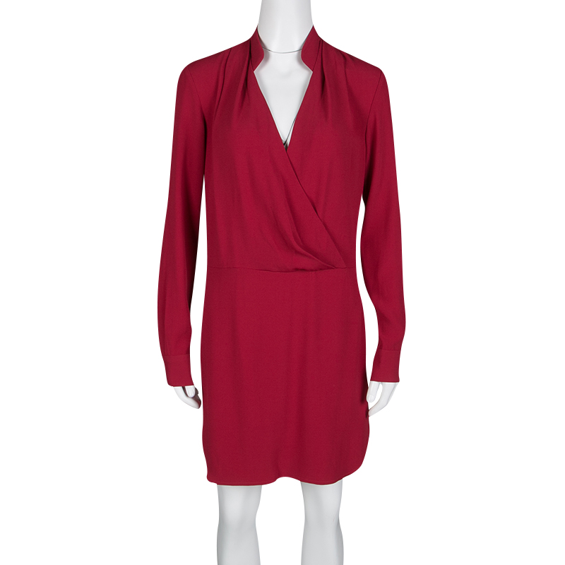 

Thakoon Red Crepe Draped Long Sleeve Dress